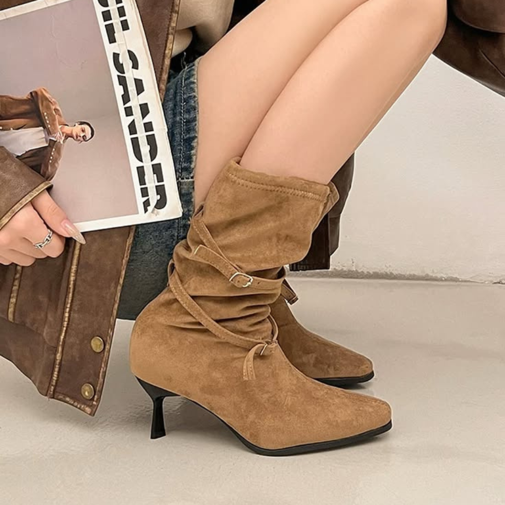 Suede Mid-Heel Boots